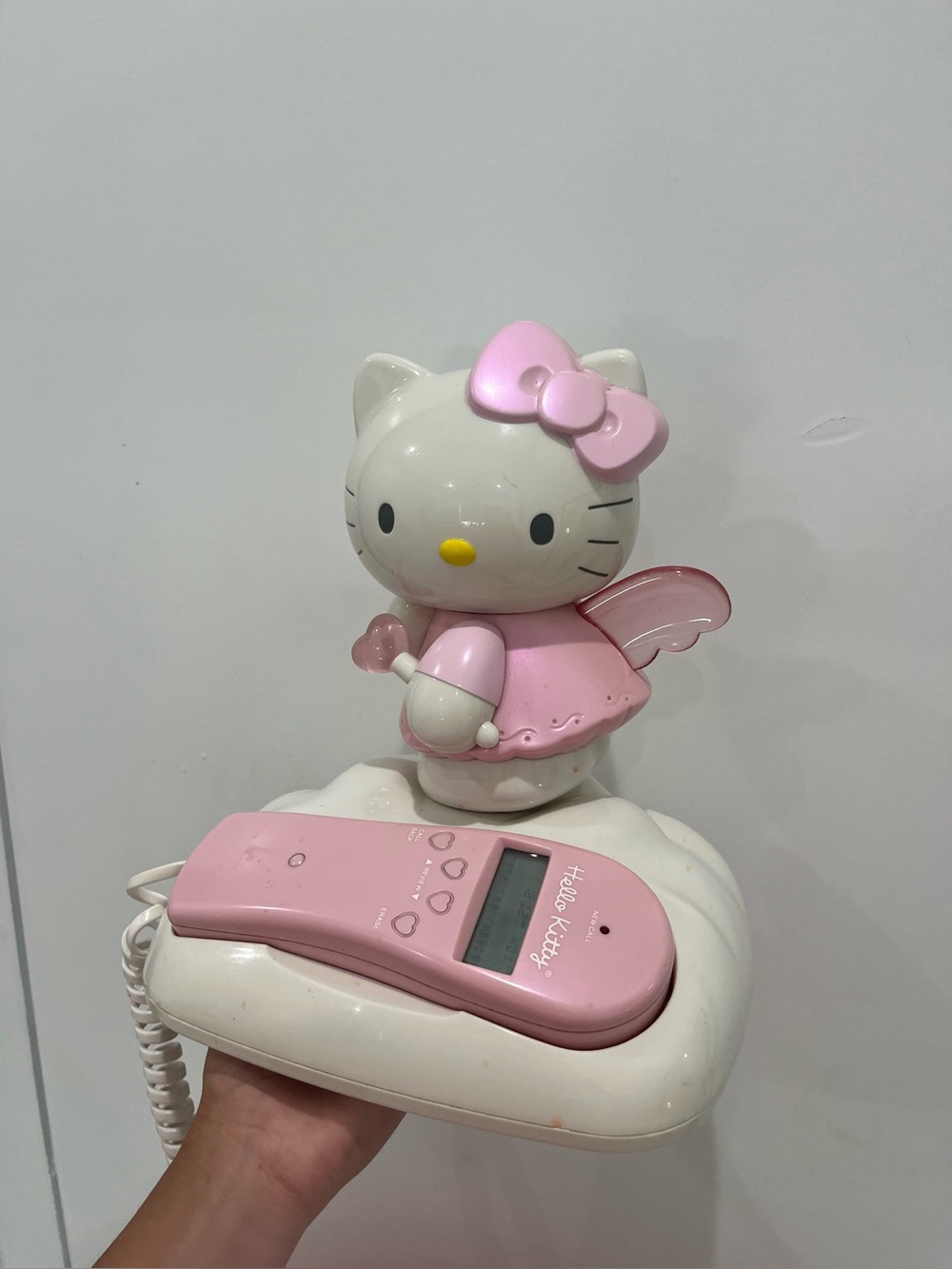 Hello Kitty Pink and White Corded Telephone with Figurine